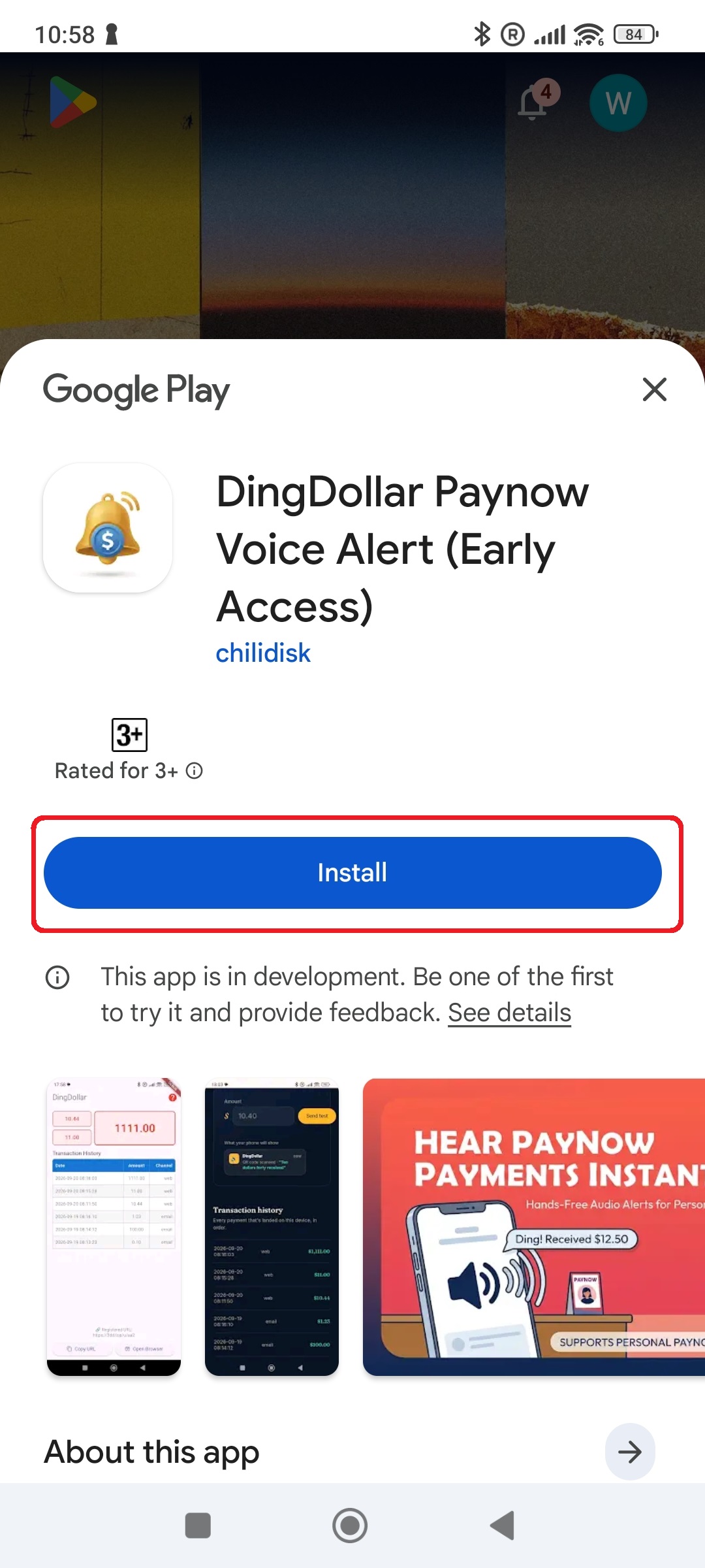 DingDollar Paynow Voice Alert install page